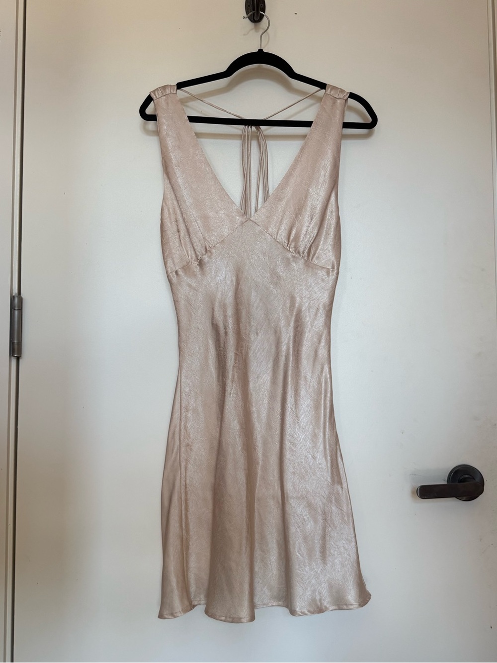 2Bella Champagne Satin V-Neck Open Back Slip Dress